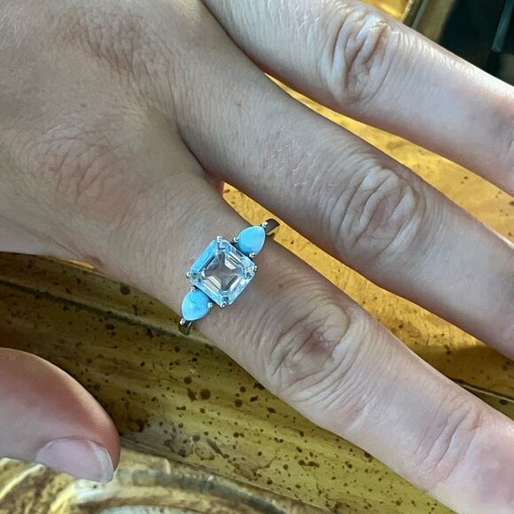Sky Blue Topaz Larimar Sterling Silver Ring Size 9.75 - Picture 4 of 10